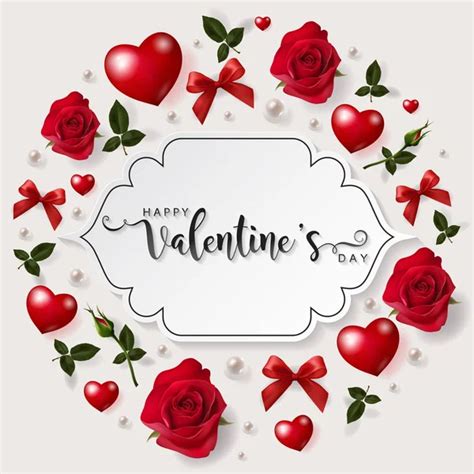 Valentines Day Greeting Card Templates Realistic Beautiful Rose Heart