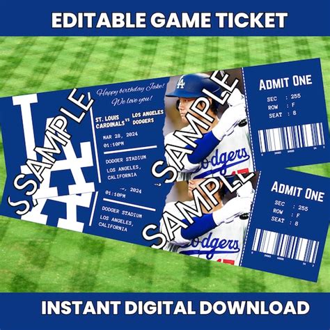 Dodger Ticket Template Etsy