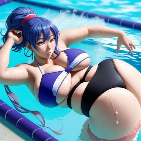 Ai Art Wallpaper Anime Woman Huge And In A Pool With A Under