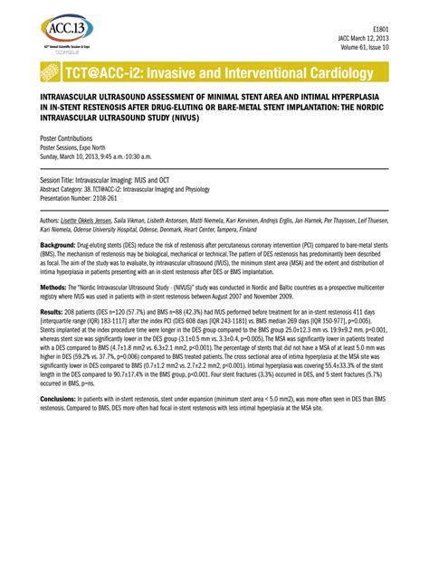 Pdf Intravascular Ultrasound Assessment Of Minimal Stent Area And