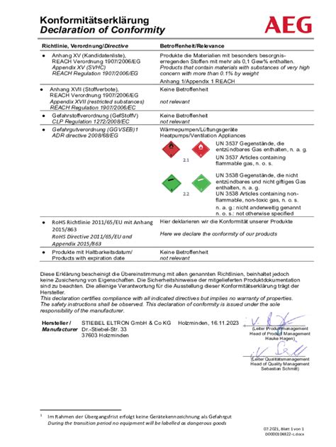 Fillable Online Reach Konformittserklrung Reach Declaration Of