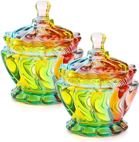 Socosy Royal Rainbow Embossed Crystal Footed Apothecary Jar Candy Jar With Lid Clear