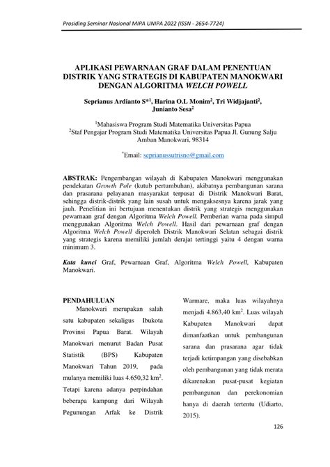 Pdf Aplikasi Pewarnaan Graf Dalam Penentuan Distrik Yang Strategis Di Kabupaten Manokwari