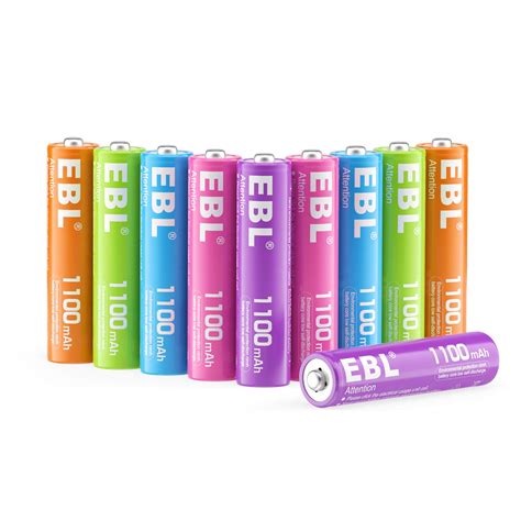 EBL Baterías recargables AAA de 1100 mAh paquete de 10 5 colores en