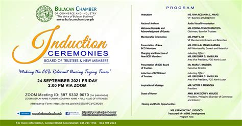 Bulacan Chamber Of Commerce And Industry Induction Ceremonies Board