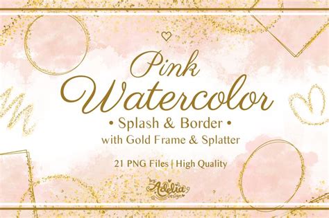 Pink Watercolor With Gold Frame Splatter Graphic By Adelia Design