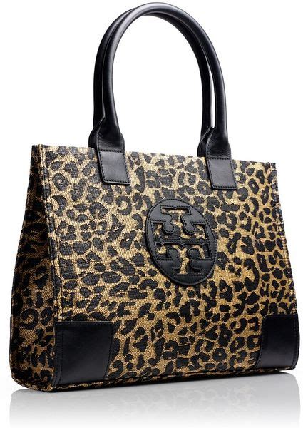 Tory Burch Mini Ella Leopard Raffia Tote In Black Naturalblack Lyst