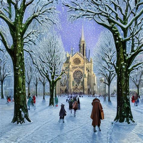 Fantasy Complete Notre Dame De Paris In Winter People Walking