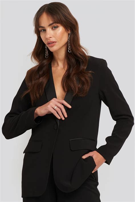 Satin Detail Blazer Black Na