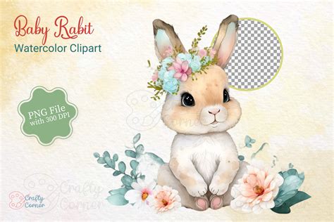 Baby Bunny Rabbit Watercolor Clipart Graphic By Crafty Corner