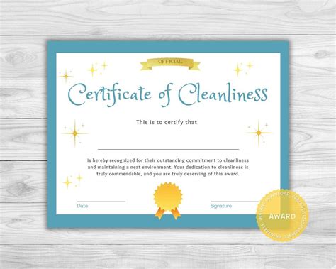 Clean Room Award Cleanliness Certificate Tidy Room Award Kids