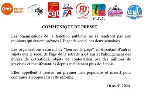 Communiqu De Presse De L Intersyndicale Fonctions Publiques Du