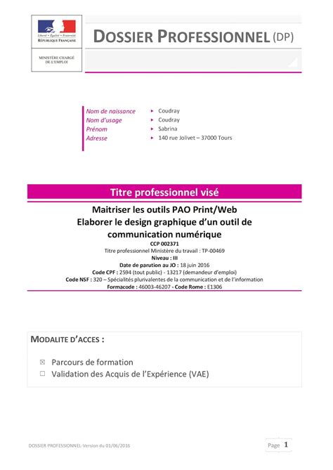 Exemple De Dossier Professionnel Fpa Rempli Image To U