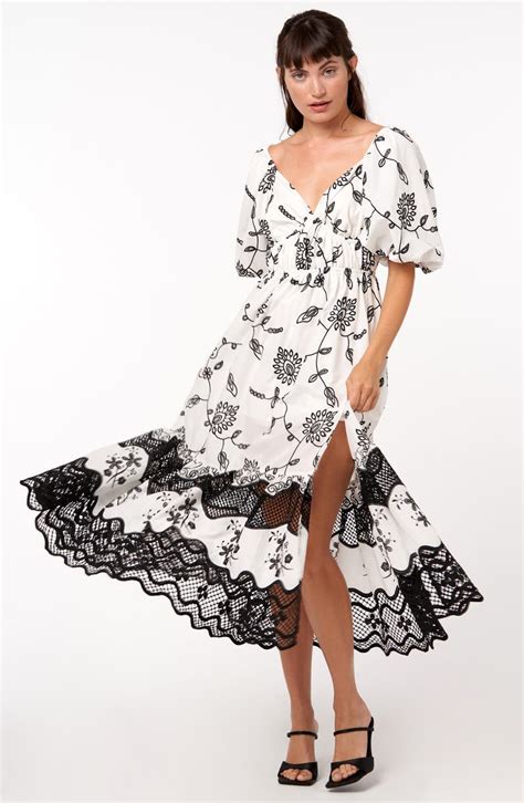 Ciebon Serbita Embroidered Floral Puff Sleeve Cotton Dress Nordstrom