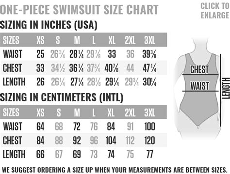 Swimsuit Size Chart Conversion Size Chart For Swim