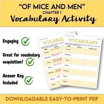 Of Mice And Men Chapter Vocabulary W Answer Key By Ela Justice League