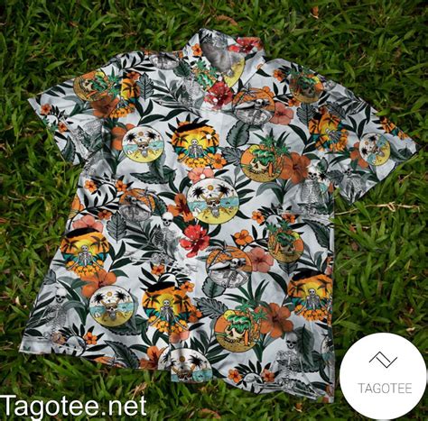 Skeleton Beach Vibes Floral Hawaiian Shirt Tagotee
