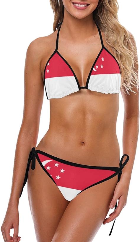 Amazon Poeticcity Singapore Flag Tie Side Pc Triangle Bikini