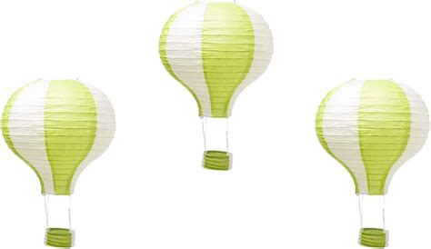 Pack Of Stripy Hot Air Balloon Paper Lantern Wedding Party Decoration Craft Lamp Shade Green