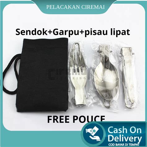 Jual KNIFEZER Sendok Garpu Pisau Lipat Stainless 3in1 Set Alat Makan