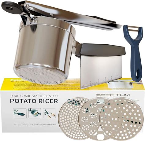 Amazon Specitum 15 Oz Stainless Steel Potato Ricer With 3 Ricing