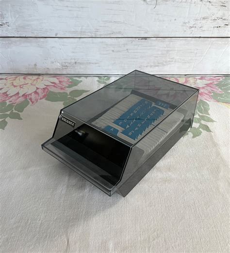 Vintage ROLODEX Covered Address File Box VIP 24C Tabs And Cards Smokey