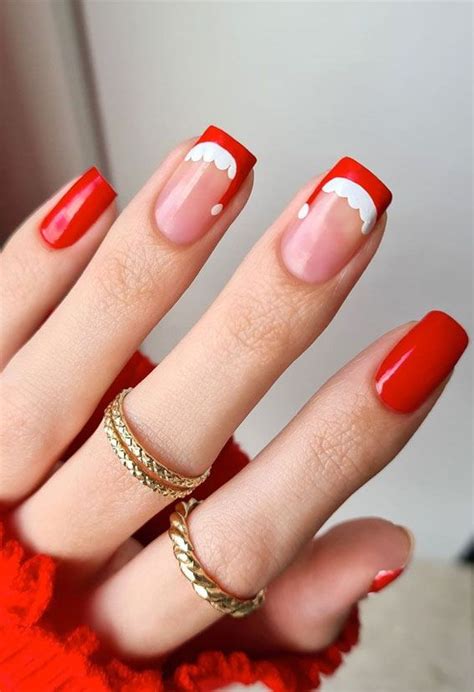 Red Hat Tip Christmas Nails Festive Christmas Nails Short Chritstmas Nails Nail Design