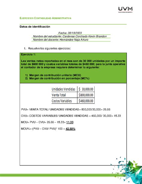 A5 CCK Tarea EJERCICIOS CONTABILIDAD ADMINISTRATIVA Datos De