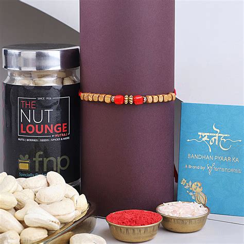 Buy Send Sneh Wooden Beads Rakhi With Cashew Jar Online Fnp