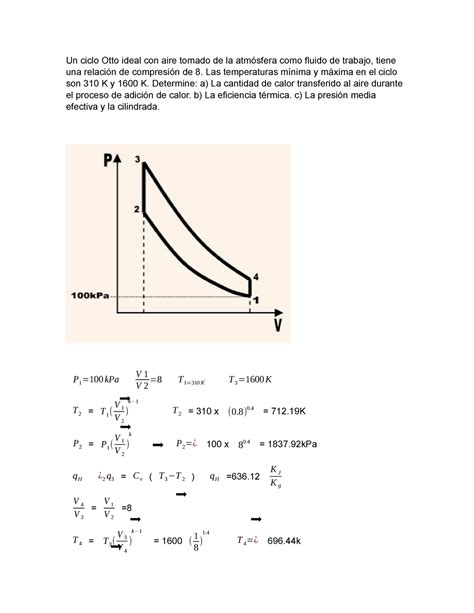 Un Ciclo Otto Ideal Las Temperaturas M Nima Y M Xima En El Ciclo Son