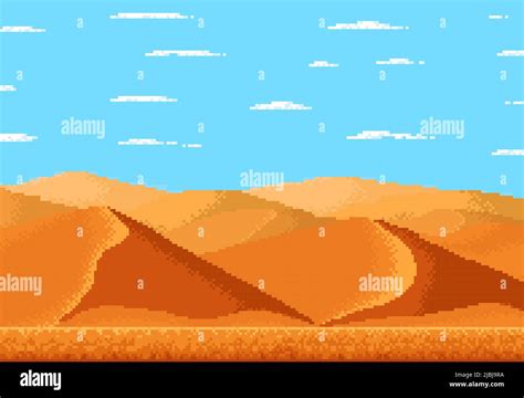 Pixel Art Desert Landscape Bit Game Background With Sand And Sky