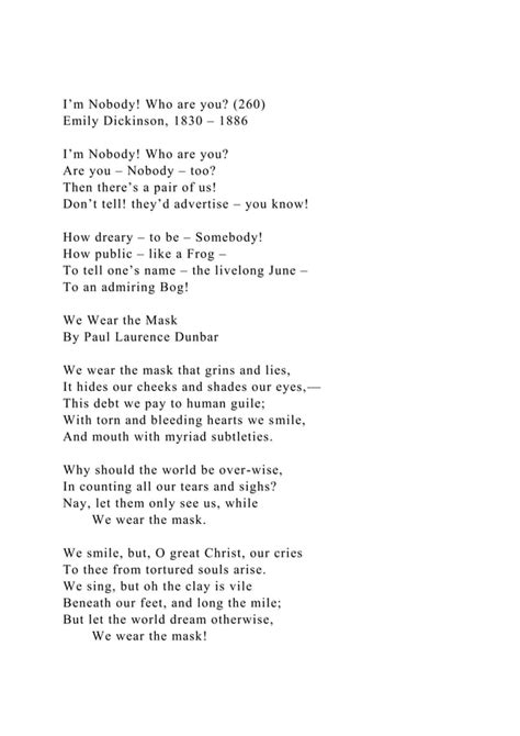 Im Nobody Who Are You 260 Emily Dickinson 1830 1886I Docx