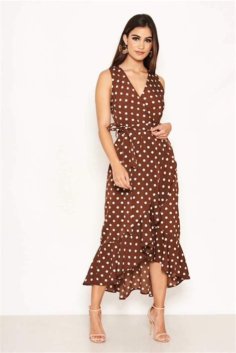 Brown Polka Dot Wrap Dress Ax Paris Womens Polka Dot Dress Womens