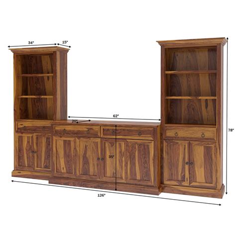 Lilesville Rustic Solid Wood Tv Entertainment Center With Bookshelves