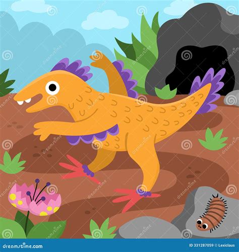 Velociraptor Cute Cartoon Hand Drawn Illustration With Dinosaur And V