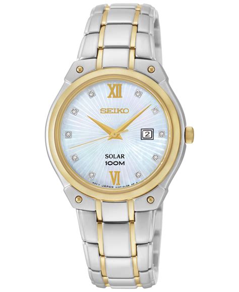 Seiko Women S Solar Diamond Accent Two Tone Stainless Steel Bracelet