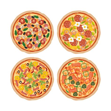Premium Vector Set Of Pizza With Different Toppings