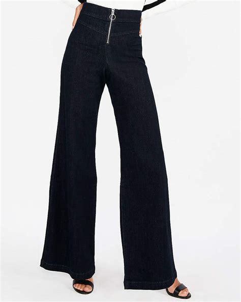 Express Super High Waisted Exposed Zip Stretch Wide Leg Jeans Wide