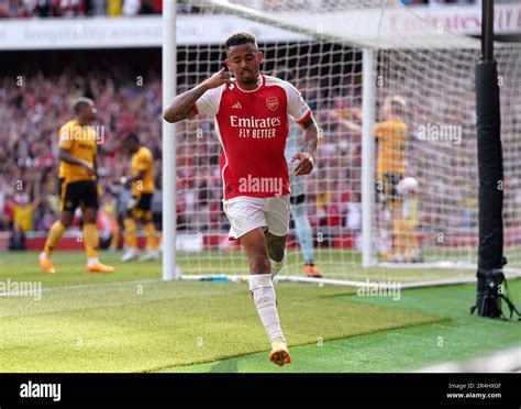 Arsenal S Gabriel Jesus Celebrates Scoring Their Side S Fourth Goal Of