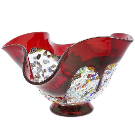 Murano Glass Vases Murano Millefiori Art Glass Wavy Bowl Red