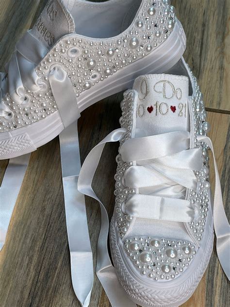 Pearl & Bling Platform Converse: Embroidered Wedding Bride Shoes - Etsy