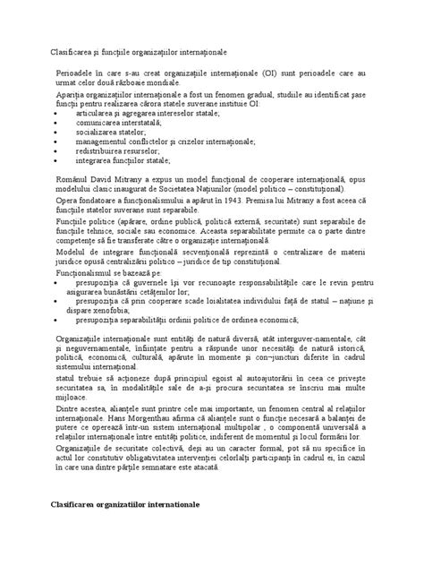 Pdf Clasificarea I Func Iile Organiza Iilor Interna Ionale Doc