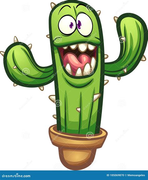 Cartoon Cactus Cute Succulent Or Cacti Plant With Happy Funny Face