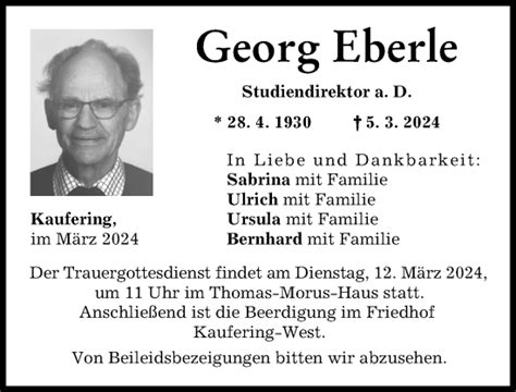 Traueranzeigen Von Georg Eberle Augsburger Allgemeine Zeitung