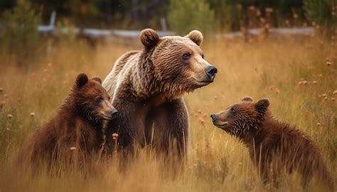 Free AI Image | Cute bear cub walking in green meadow generated by AI