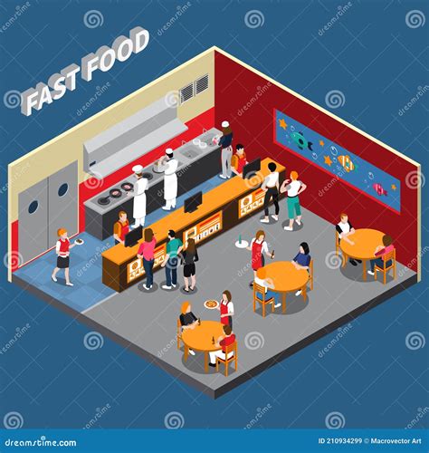 Fast Food Restaurant Isometric Illustration Stock Vector Illustration