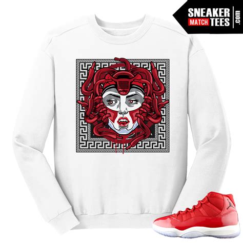 Jordan 11 Win Like 96 Gym Red Medusa Xi White Crewneck Sweater