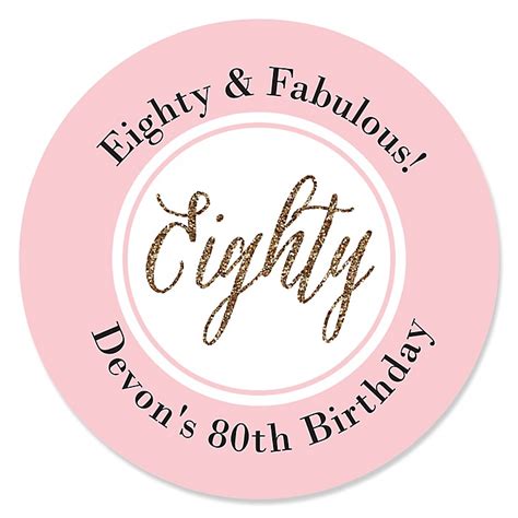 Chic 80th Birthday Pink Black And Gold Personalized Birthday Party Sticker Labels 24 Ct