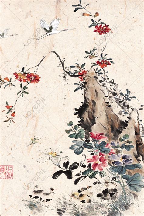 Ancient Style Traditional Hand Painted Classical Flower And Bird Download Free Poster