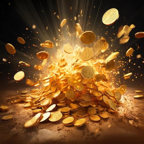 Gold Coins Explosion With Dark Background Premium AI Generated Image